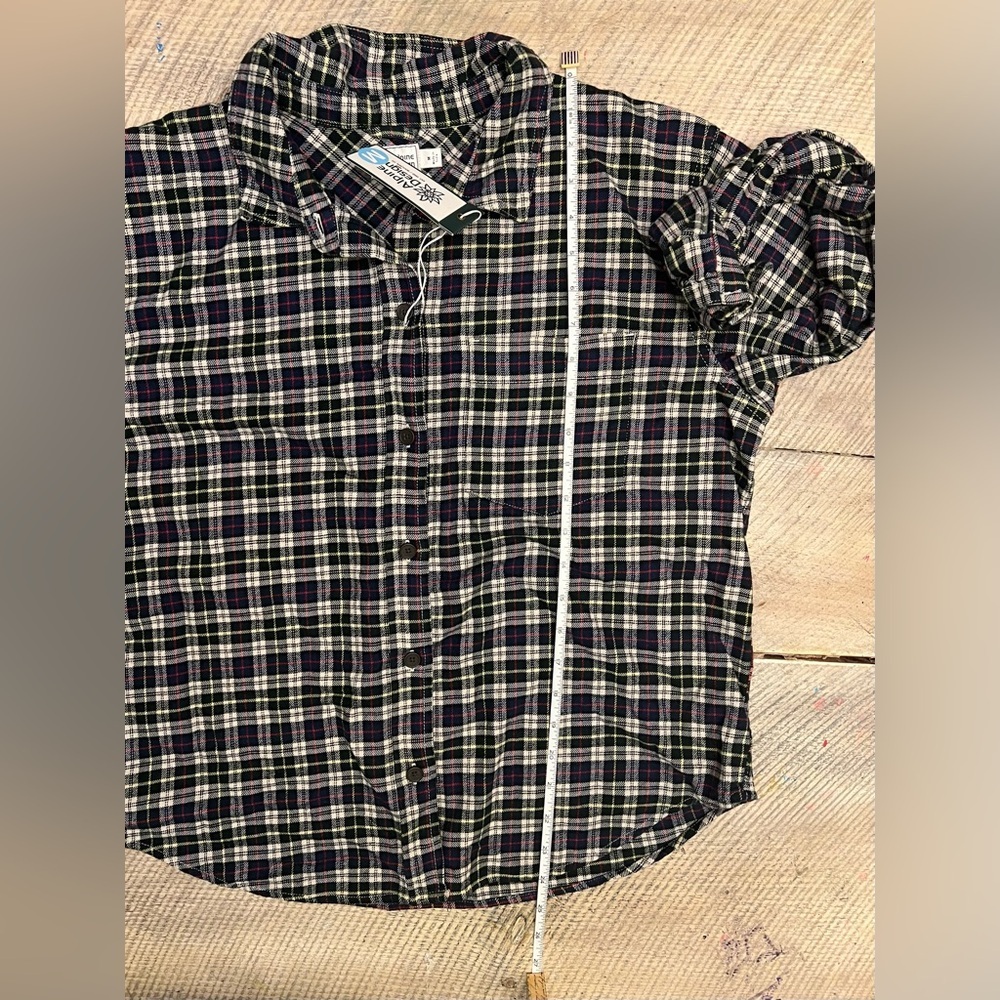Alpine Design Women's Medium Midweight Flannel Shirt Navy Cream Plaid NWT - Picture 7 of 10